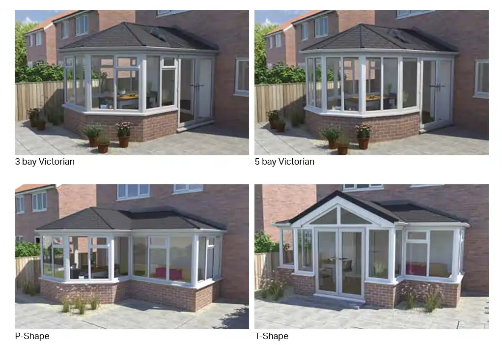 Solid Roof Systems in Northampton. Our available options are 3 Bay Victorian, 5 Bay Victorian, P-Shape and T-Shape